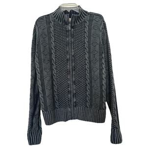 Carbon2Cobalt Sweater Mens Small Cable Knit Full Zip Jacket Linen Cotton Grandpa